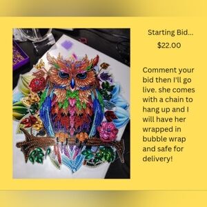 Colorful Beaded Owl Art with Hanging Chain